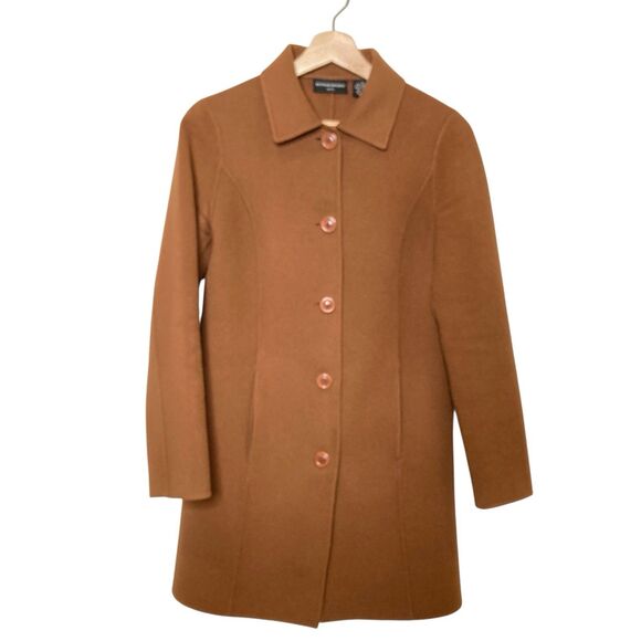 Sutton Studio Petite Camel Coat Womens Size 2P Cashmere Blend Classic Tan Pocket - Picture 1 of 13